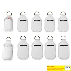 Party Favor Sublimation Blanks Recargable Neopreno Hand Sanitizer Holder Cover Chapstick Holders con llavero para 30ML Flip Cap