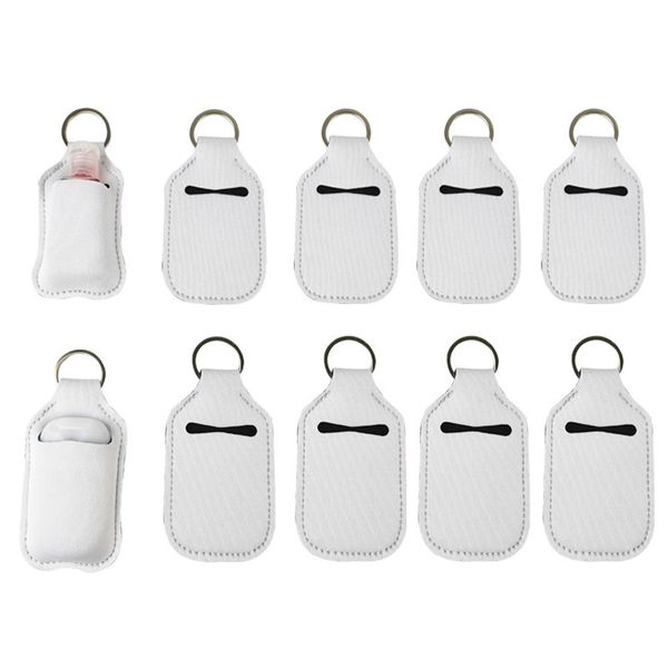 Party Favor Sublimation Blanks Recargable Neopreno Hand Sanitizer Holder Cover Chapstick Holders con llavero para 30ML Flip Cap Containers Botella de viaje