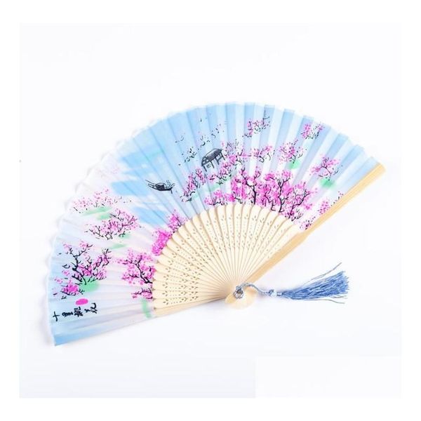 Favor de fiesta Verano Vintage Ventilador de bambú plegable para estilo chino Fans de flores de mano Danza Decoración de boda Sn2652 Entrega de gota Inicio DHQKU