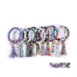 Party Gunst Sunflower Tassels Bangle Keychain Leather Wrap armbanden Key Ring Luipaard Printketen Polsband geschenk DHS LXL891Q DROP DE DHEYC