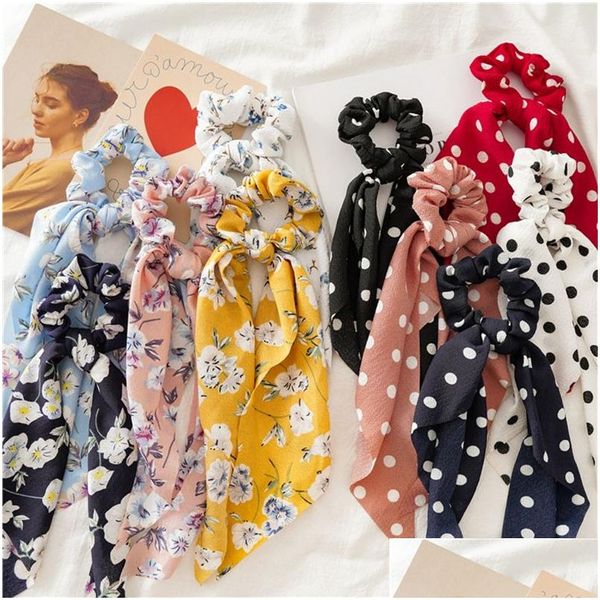 Party Favor Sweet Style Hairband Streamer Fresh Long Hair Ring Scrunchie Nueva mujer Europea American Ties Little Accessories Vt1416 Dhgiz