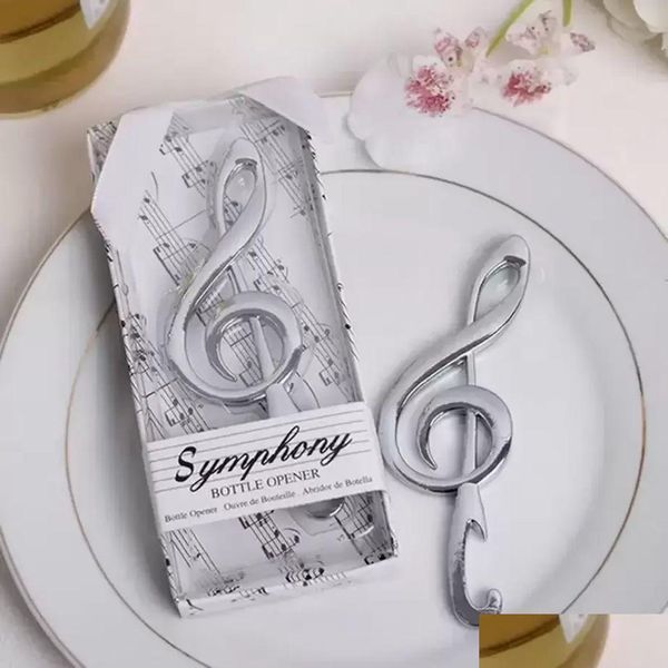 Party Favor Symphony Chrome Music Note Party Ouvre-bouteille dans une boîte-cadeau Fournitures de bar Mariage Bridal Shower Favors Drop Delivery 2022 Dhonj