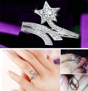 Partij Gunst T107 925 Sterling Zilver Comet Star Micro Inlaid Cluster Ringen met Volledige Diamond Gepersonaliseerde Beweegbare Index Vinger Vrouwelijke Mode Open Ring