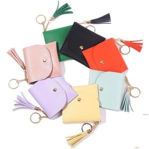 Party Favor Tassel Key Ring Bags Purse Credit Card Holder Candy Color Fashion Bangle Solid Plain Bracelet Wallet European America Dr Dhjh2