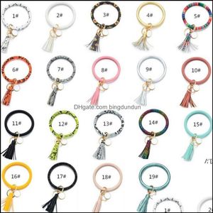 Party Favor Tassels Keyring armbanden Geschenken Polstand Keychain Bracelet Circle Key Ring Bangle Modeketen voor vrouwen MTI Colors RRB OTWZ4