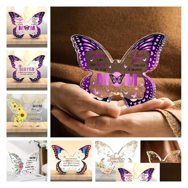 Party Favor Transparent Acrylic Butterfly Ornements pour femmes amies / meilleurs amis / collègues de parents Cadeaux de table Drop Livraison OTX0A
