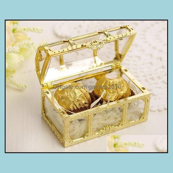 Party Favor Treasure Chest Candy Box Gold Sier Boîtes de mariage en plastique transparent Cadeau de douche de bébé SN132 Drop Livraison Hom Dhnpd