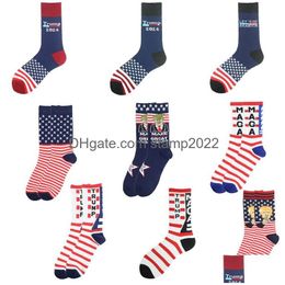 Favor de la fiesta Trump 2024 Socks Make America Again Let’s Go Brandon Stockings para ADTS Mujeres Men Cotton Sports Drop entrega Home Garden Dh7uk