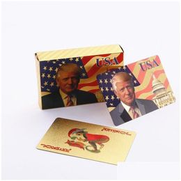 Party Favor Trump imperméable à l'eau Gold Sier Cartes à jouer Jeu de poker en plastique Drop Livraison Maison Jardin Fournitures de fête Événement Dhdqw Dhyt3