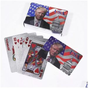 Party Favor Trump Cartes à jouer imperméables en argent doré Jeu de poker en plastique Livraison directe Fournitures de fête de jardin à domicile Événement Dhodu