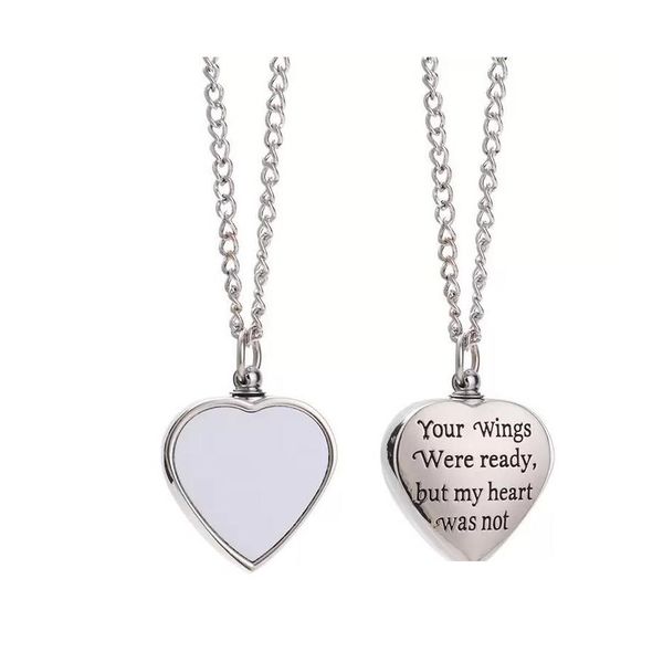 Party Favor Ups Memoria Urna Sublimación Collares en blanco para papá Mamá Abuela Alas de ángel Amor Corazón Cruz Cenizas Recuerdo Colgante Neckl Dh3Nq