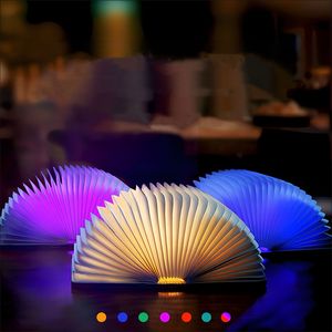 Party Favor USB Opladen Nacht LED-licht Nieuw Draagbaar Houtnerf Creatief Cadeau Flip Vouwboek Lighg Mini Kleurrijke Kerstcadeaus LT813