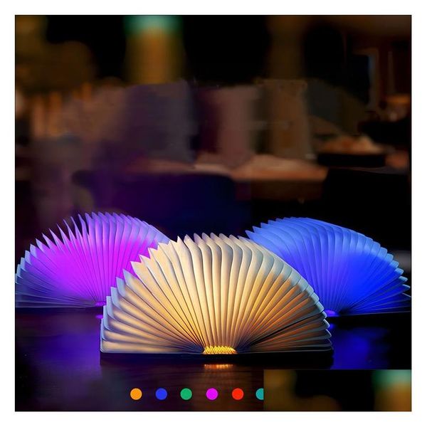 Favor de fiesta USB Carga Luz de noche LED Libro Portátil Grano de madera Regalo creativo Plegable Lighg Mini Colorf Regalos de Navidad Drop Deliv Dhtsw
