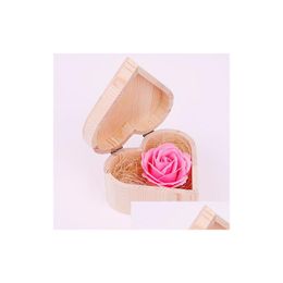 Festa Favor Valentine Sabonete Flor com Forma de Coração Caixa de Madeira Bouquet Feito à Mão Sabonetes Rosa para Dia Amante de Casamento Presentes Gga3061 Drop Dhjms