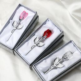 Party Favor Saint Valentin Cadeau Cristal Verre Rose Fleur Artificielle Argent Or Tige Rose Fleur pour Petite Amie Cadeaux De Mariage pour Invité