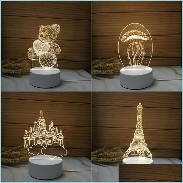 Cadeau de Saint Valentin pour petite amie 3D Night Light Love Heart Lampe USB Acrylique Lumières Anniversaire Femme Présent W00591 91 Dhhfs
