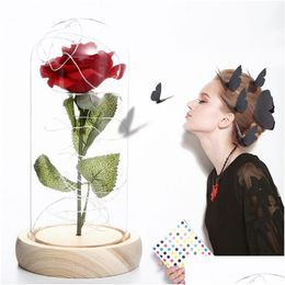 Party Favor Valentines Day Gift Glass ER Rose Led Light Simation Immortal Eternal Roses Flower Box Packaging 7 Colors Drop levering DHE83