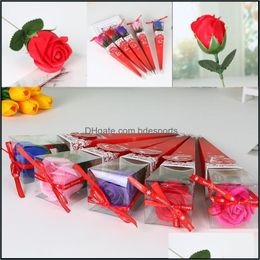 Favor de fiesta Día de San Valentín Flor de jabón Cono de regalo Caja de embalaje roja Solo rosa artificial Conservada Floración Decoración del hogar 1 9Xya G2 Dr Dhp5T