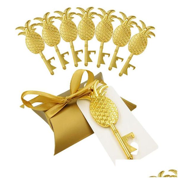 Party Favor Mariage Bridal Candy Box Gold Ananas Bouteille Openeraddmes Carte avec ruban Fête d'anniversaire Faveurs Cadeau DIY Decor Supply L Dhg1A