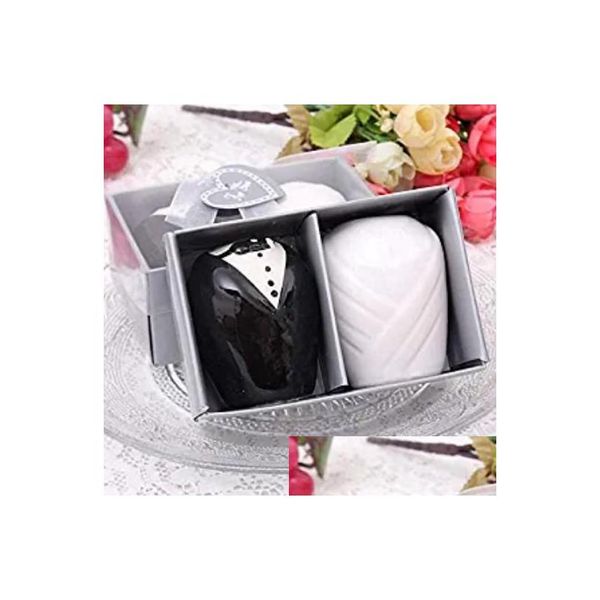 Favor de fiesta Favores de boda Cerámica Novio Novia Condimento Tarro Conjunto Azúcar Sal Pimienta Dispensador Shaker Especias Almacenamiento Botella Pot Drop Dh9sz