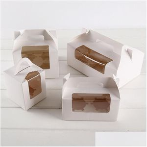Party Favor White Card Paper Cupcake Boxes Cake Packaging Holder 2 stks met handvat Muffin Box ZA4022 Drop Delivery Home Garden Festiv Dhixg