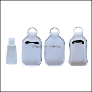 Party Favor White Liquid Soap 30ml Keybuckle flessen Mouw Keychain Neopreen Hand Sanitatorhouder Keyring zonder fles draagbare DHEKW