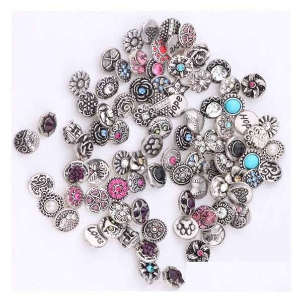 Favor de fiesta Venta al por mayor 50 Unids / lote Alta calidad 12 mm Botón a presión de metal Diamantes de imitación Estilos mixtos Diy Snaps Charms Accesorios de joyería Bu Dhbow