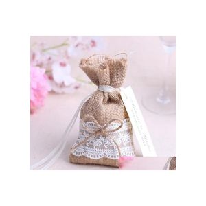 Party Favor Cadeaux de mariage en gros pour les invités Sac de bonbons avec étiquette Kraft Diy / Pochette en toile de jute / Sac en dentelle / Décorations rustiques Drop Deliver Otzgk