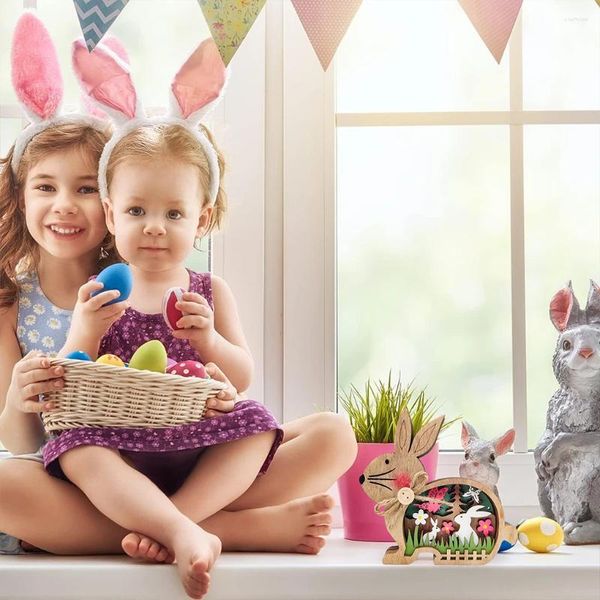 Favor de fiesta Pascua de madera de madera con la decoración de escritorio de la estatua ligera