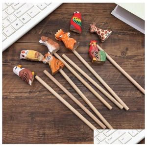 Party Favor Wood Pencil Cartoon Animal Houten Potloden Unieke Benodigdheden Nieuwigheid Geschenken Voor School Kantoor Klaslokaal Schrijven Pen Drop Deliv Dhk7G