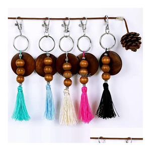 Favoris de fête en bois perlé porte-clés faveur coton gland pendentif gravure monogrammé porte-clés rond copeaux de bois ornement festival cadeau A Dhfqw