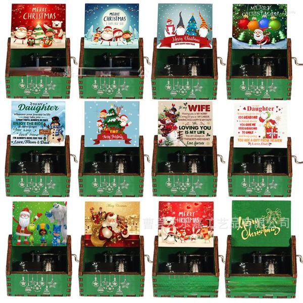 Caja de música de madera para recuerdo de fiesta, regalos de Feliz Navidad para niños, manivela Vintage, decoración de favores de cumpleaños