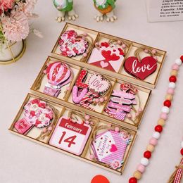 Favor de la fiesta colgante de madera con decoración colgante de cordón de San Valentín Set de corazón Set para el hogar