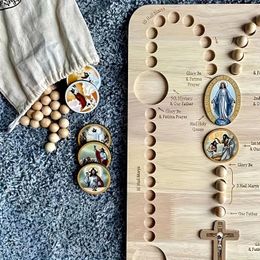 Partage Favor Board Board en bois avec 54 perles 12 Divine Mercy Mysteries Cartes de prière Montessori