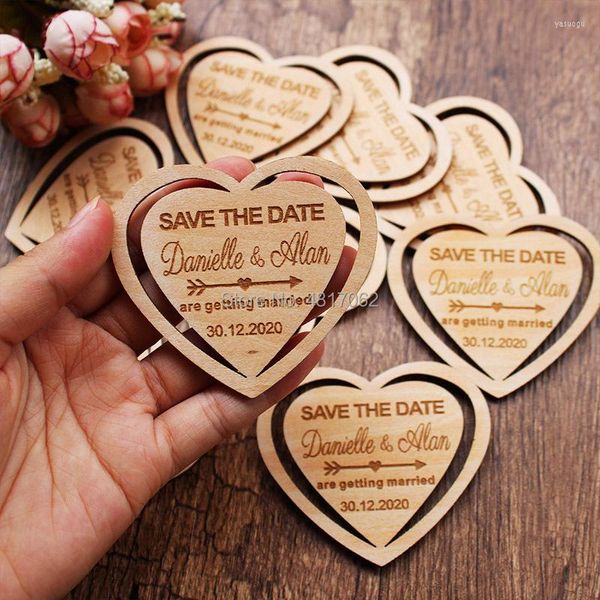 Favor de fiesta de madera Guardar la fecha Imanes Corazón Boda Etiquetas Tarjeta