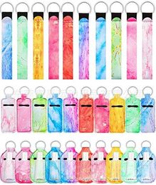 Party Gunst Polskly Keychains Lanyard Chapstick Holder Hand Sanitizer Travel lege flessen ingesteld met metalen ring sleutelketen lippenstifthouders