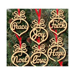 Partij Gunst Jaar Kerst Ornamenten Natuurlijke Houten Hanger Hangende Geschenken Xmas Tree Decor Home Decoraties Vrede Hoop Geloof Drop Del Dhbzc