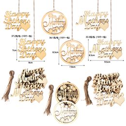 Party Gunsten Happy Mothers Day Houten Hanger Met Hanging Touw Hout Craft Home Ornament (10pcs / Set)