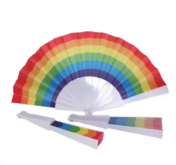 Party Favors Rainbow Fan Gay Pride Os en plastique Rainbows Hand Fans Événements LGBT Rainbows-Themed Parties Cadeaux 23CM A0516