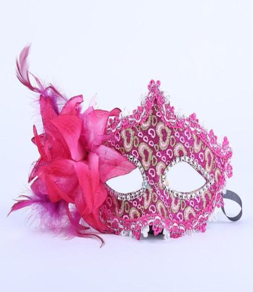 Máscara de flores de fiesta Mascarada veneciana de Halloween Fiesta de rendimiento Parche de cuero Máscara de encaje rosa dorado GB4181915741