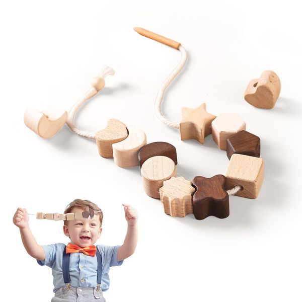 Juegos de fiesta Artesanía 1pc 3d Juego de rompecabezas de madera Juguete para enhebrar Estrella Luna Tablero para enhebrar para niños Juego sensorial Montessori Juguetes educativos Regalos 230517