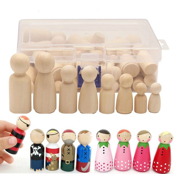 Juegos de fiesta Artesanía 50 Unids / set Muñecas de clavija de madera sin pintar Juguetes para niños Pintura de color DIY Chica Niño Muñeca Cuerpos Decoraciones de habitación Artes y manualidades 230517