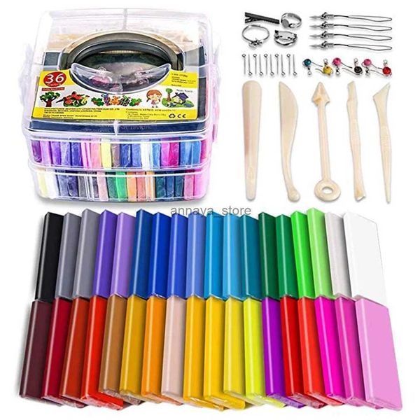 Jeux de fête Artisanat Kit de démarrage en pâte polymère 36 couleurs Pâte à cuire au four Pâte à modeler Pâte à modeler DIY Accessoires en argile douce et boîte de rangement 36 blocs L23116