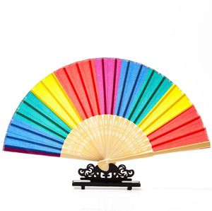 Cadeau de fête Style chinois coloré arc-en-ciel pliant main ventilateur faveurs Souvenirs de mariage cadeau pour invité SN5306