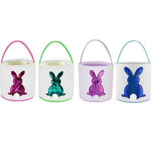 Cadeau de fête Sac de panier de lapin de Pâques Paillettes Paillettes Sacs de chasse aux œufs Sac à main Lapin Fluffy Tails Jouets Seau de bonbons Fourre-tout pour enfants Décoration de fête Utilisation quotidienne