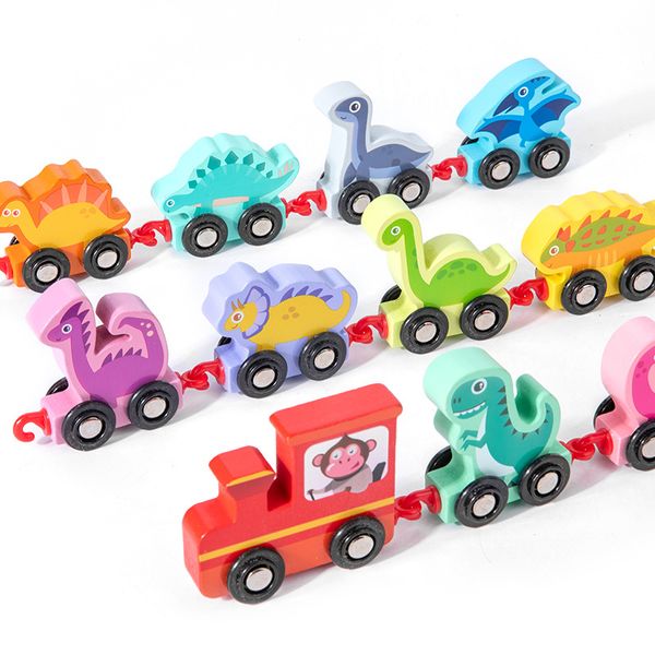 Regalo de fiesta, juguete de tren Digital de madera, juego de coches de arrastre sin rieles, educación temprana, regalo de vacaciones de Navidad para niños pequeños