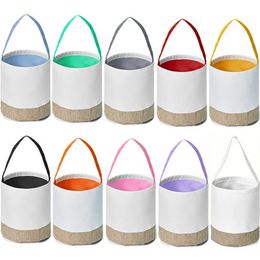 Regalo de fiesta Sublimación Bolsas de canasta de Pascua en blanco Algodón Lino Llevar Huevos de regalo Caza Bolsa de dulces Bolsa de almacenamiento de Halloween Bolso de bricolaje Juguetes Cubo 10 colores I0413