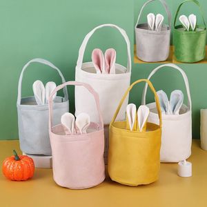 Feestgeschenken Easter Bunny Basket Bag Ei Hunt Tassen Handtas Konijn Toys Candy Tassen Emmer Doek Tote voor kinderen Party Decoratie Dagelijks gebruik 7 kleuren RRA