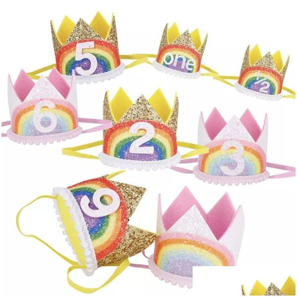 Chapeaux de fête 1-9 Rainbow Birthday Crown Baby Shower Kids Digital Digital Digital Digne