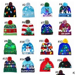 Chapeaux de fête 16 styles LED Noël Halloween Bonnets tricotés Enfants Bébé Maman 20x21cm Hiver Chaud Citrouille Bonhommes de neige Cloget Caps M10 Drop Otzhe